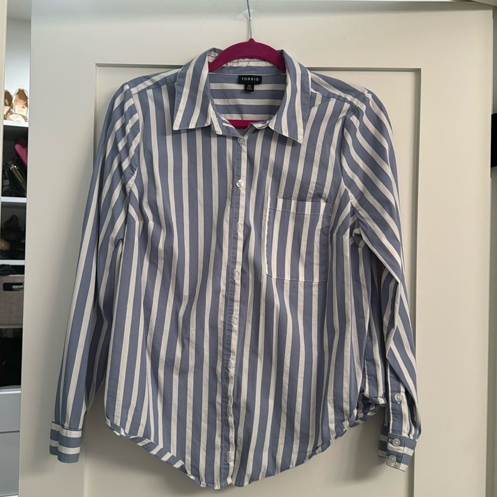 Torrid Striped Button-Up Long Sleeve Shirt